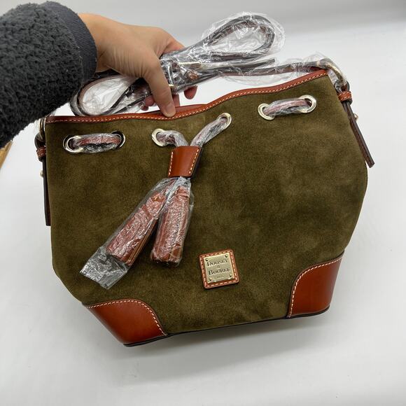 Dooney & Bourke Suede Drawstring Crossbody Olive Crossbody Handbags - Picture 15 of 15